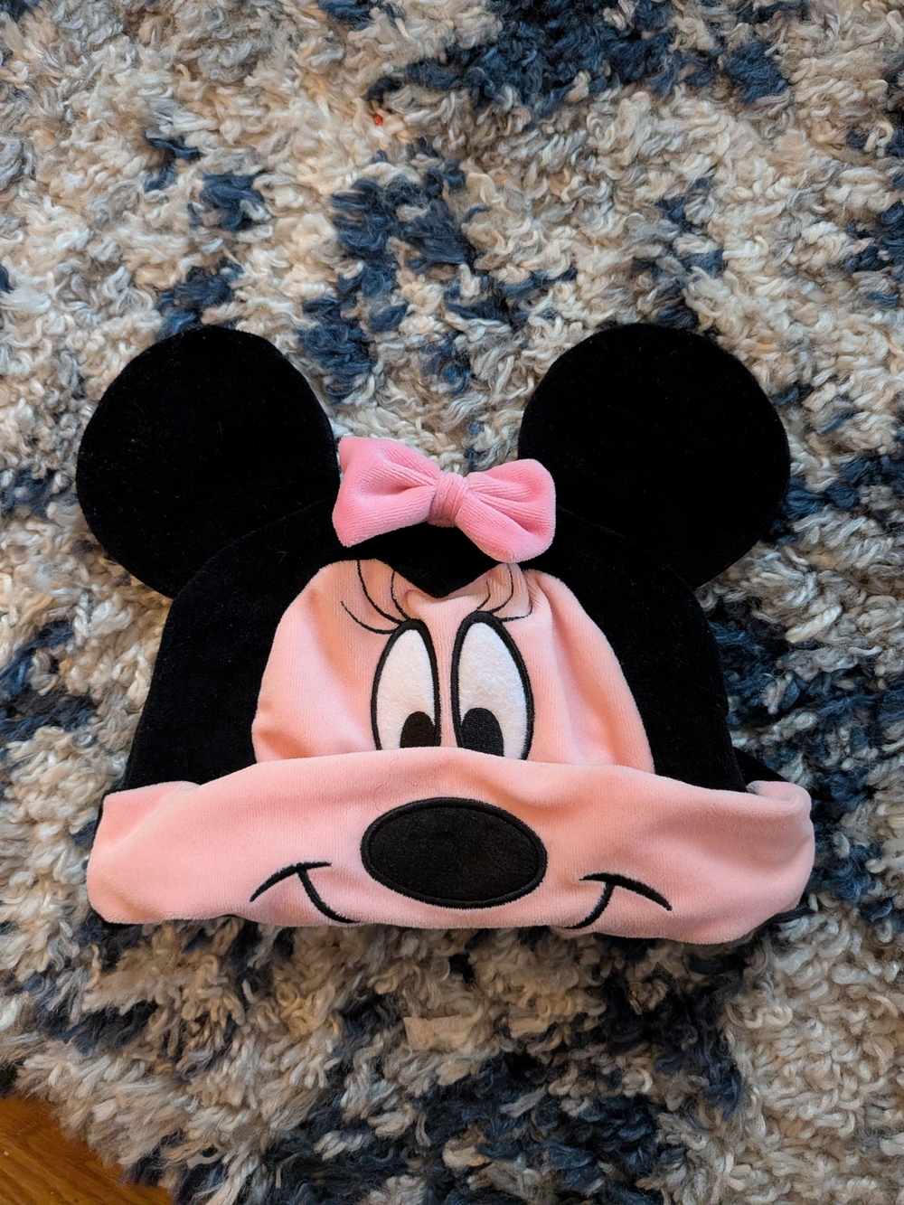 Vintage Disney Minnie Mouse Black and Pink Plush Kids Hat with Bow 90s